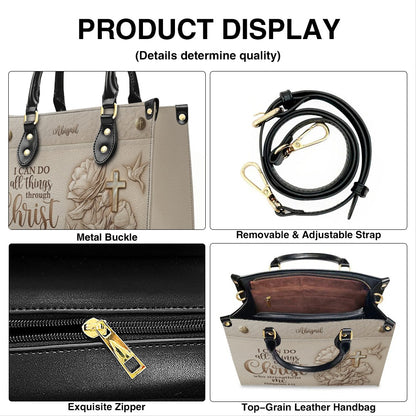 Personalized Leather Handbag for Christian Women - Custom Name "I Can Do All Things" Floral Cross Leather Purse | CHRISTIANARTBAG 01072126