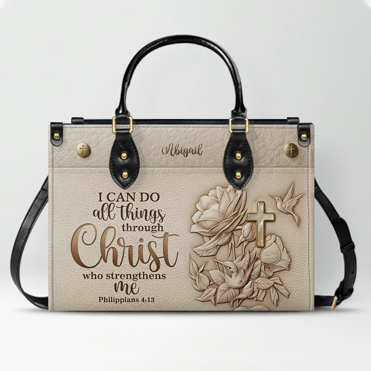 Custom Name Christian Leather Handbag & Wallet Set - Personalized Bible Verse Tote Bag | CHRISTIANARTBAG 01072726