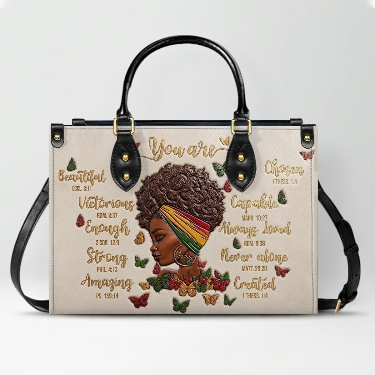 CHRISTIANARTBAG Personalized Leather Handbag - Custom Maya Green | African American Christian Gifts "You Are Beautiful" Bible Verse Shoulder Bag