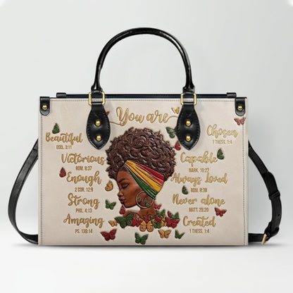 CHRISTIANARTBAG Personalized Leather Handbag - Custom Maya Green | African American Christian Gifts "You Are Beautiful" Bible Verse Shoulder Bag