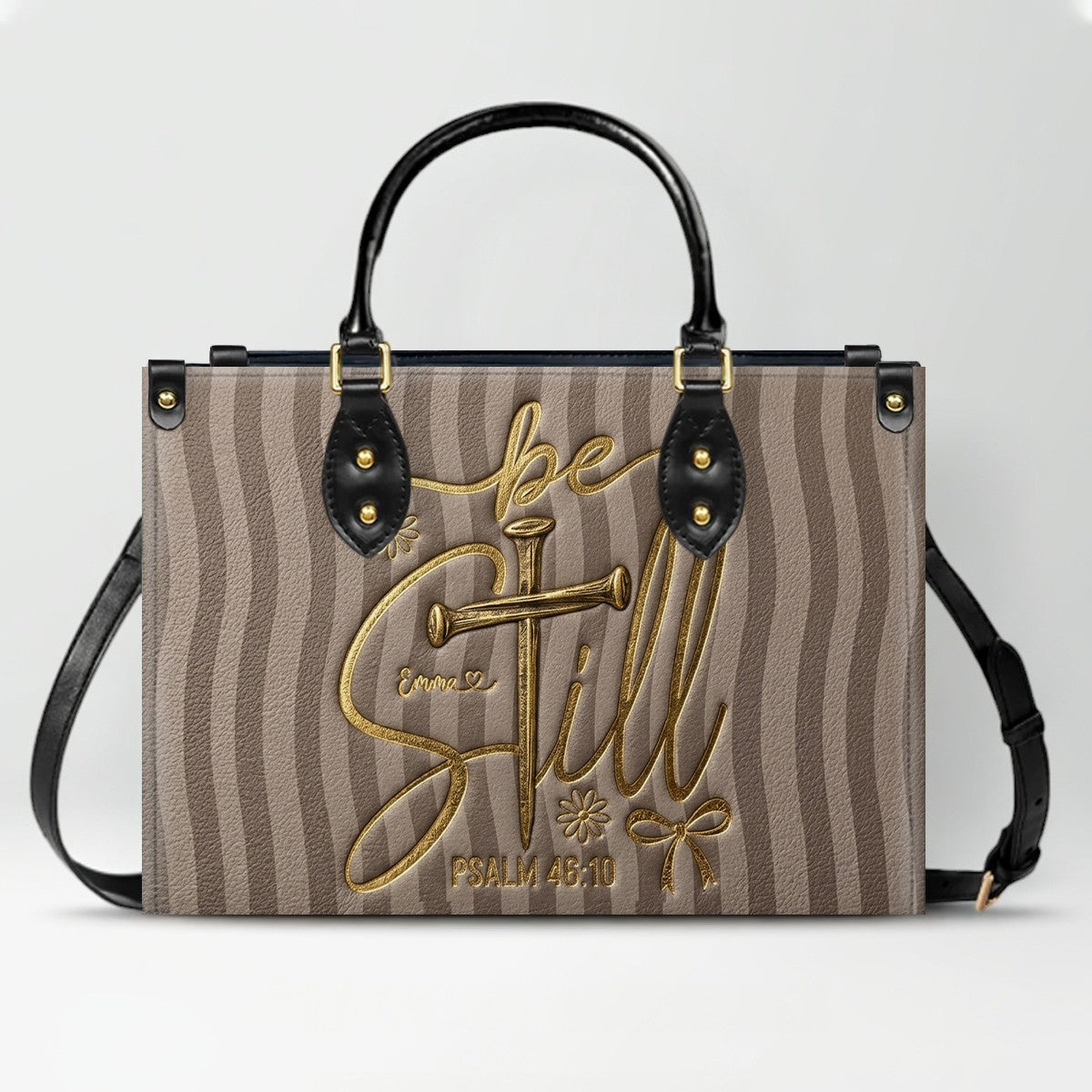 Personalized Be Still Psalm 46:10 Cross Leather Handbag for Women - CHRISTIANARTBAG | Custom Faith Purse in Pink CAB01100526