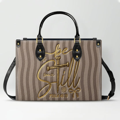 Personalized Be Still Psalm 46:10 Cross Leather Handbag for Women - CHRISTIANARTBAG | Custom Faith Purse in Pink CAB01100526