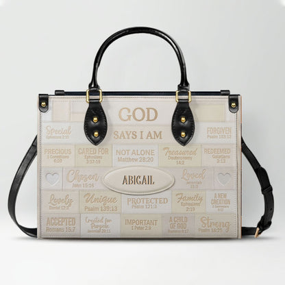 Christian Art Bag God Says I Am Personalized Handbag | Custom Scripture Leather Tote & Purse Set | Faith Based Religious Gifts for Her CAB01062226
