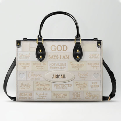 Christian Art Bag God Says I Am Personalized Handbag | Custom Scripture Leather Tote & Purse Set | Faith Based Religious Gifts for Her CAB01062626