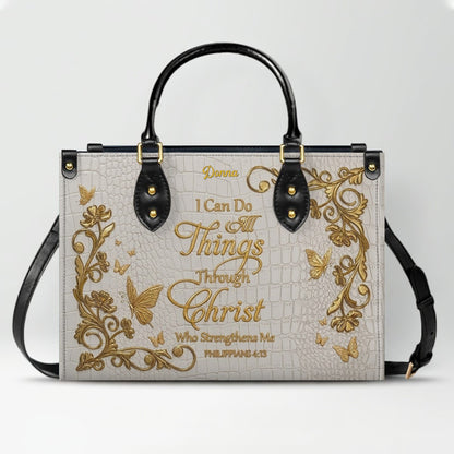CHRISTIANARTBAG™ Personalized Leather Handbag - Custom Name "I Can Do All Things Through Christ" Philippians 4:13 Bible Verse Tote Purse