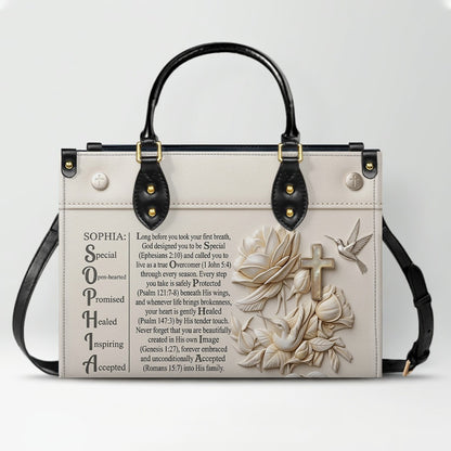 Custom Leather Handbag - Personalized Name Bible Verse Story Design, Choose Color & Text | CHRISTIANARTBAG 02080426