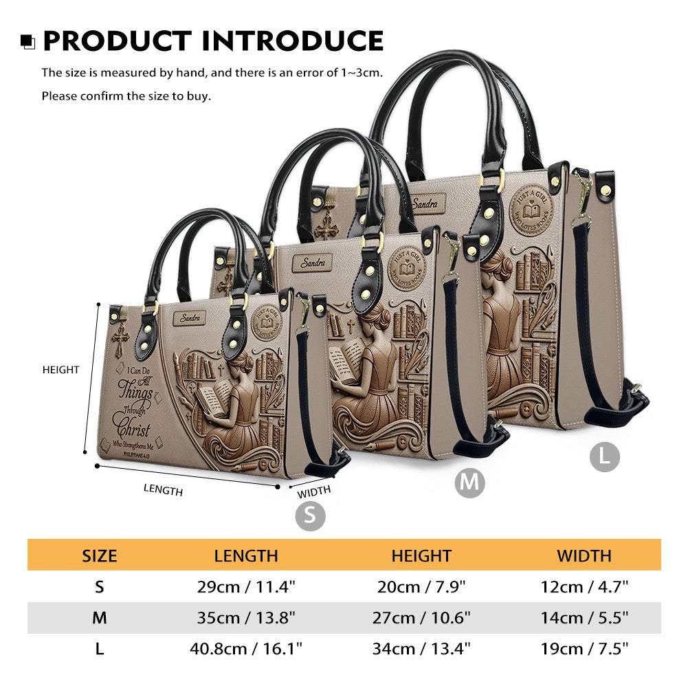 Personalized Leather Handbag | Girl Loves Books - I Can Do All Things Through Christ | CHRISTIANARTBAG CAB0171826