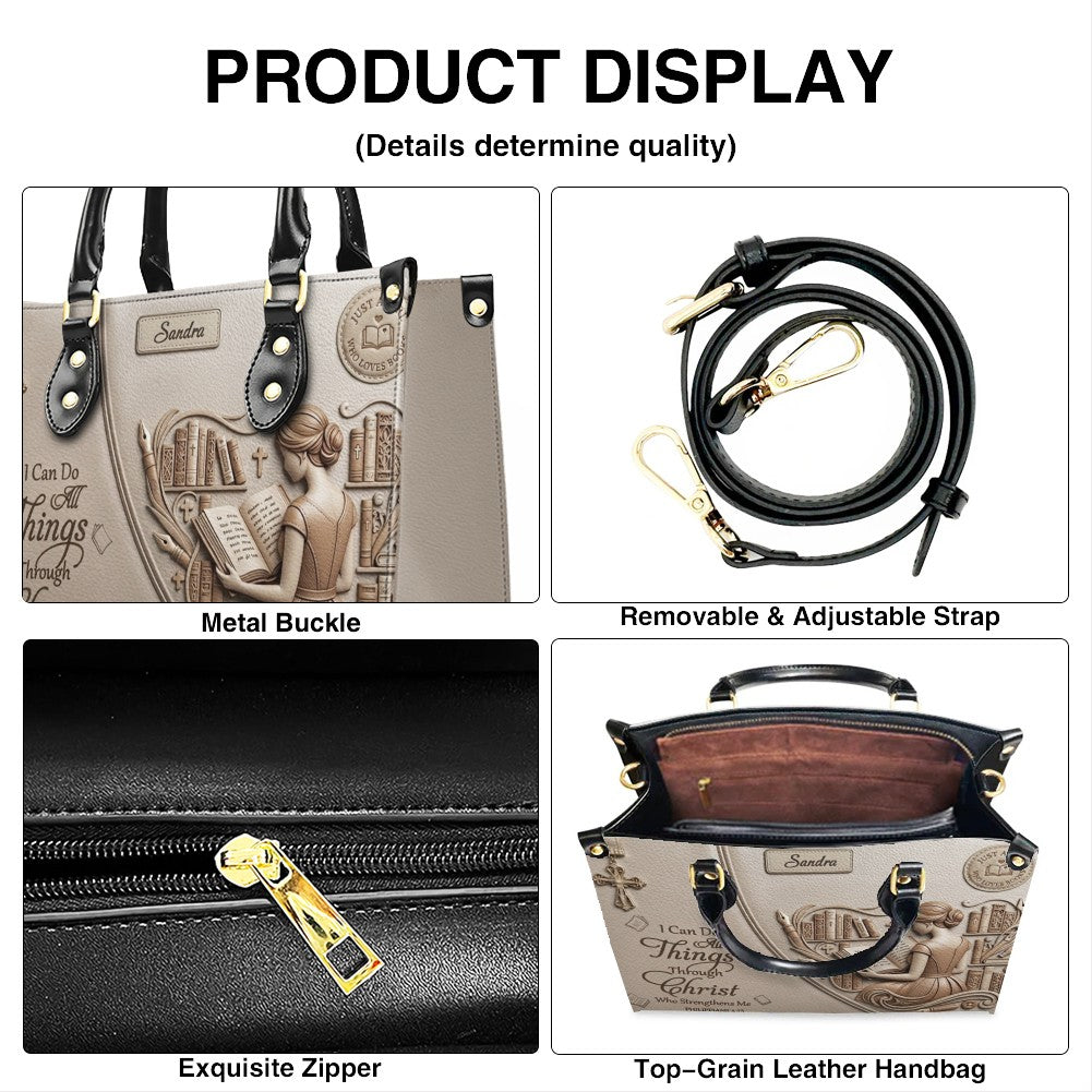 Personalized Leather Handbag | Girl Loves Books - I Can Do All Things Through Christ | CHRISTIANARTBAG CAB0171826
