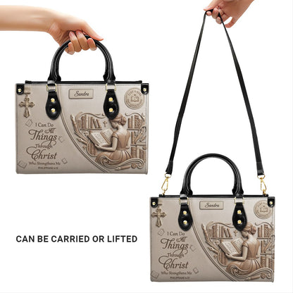 Personalized Leather Handbag | Girl Loves Books - I Can Do All Things Through Christ | CHRISTIANARTBAG CAB0171826