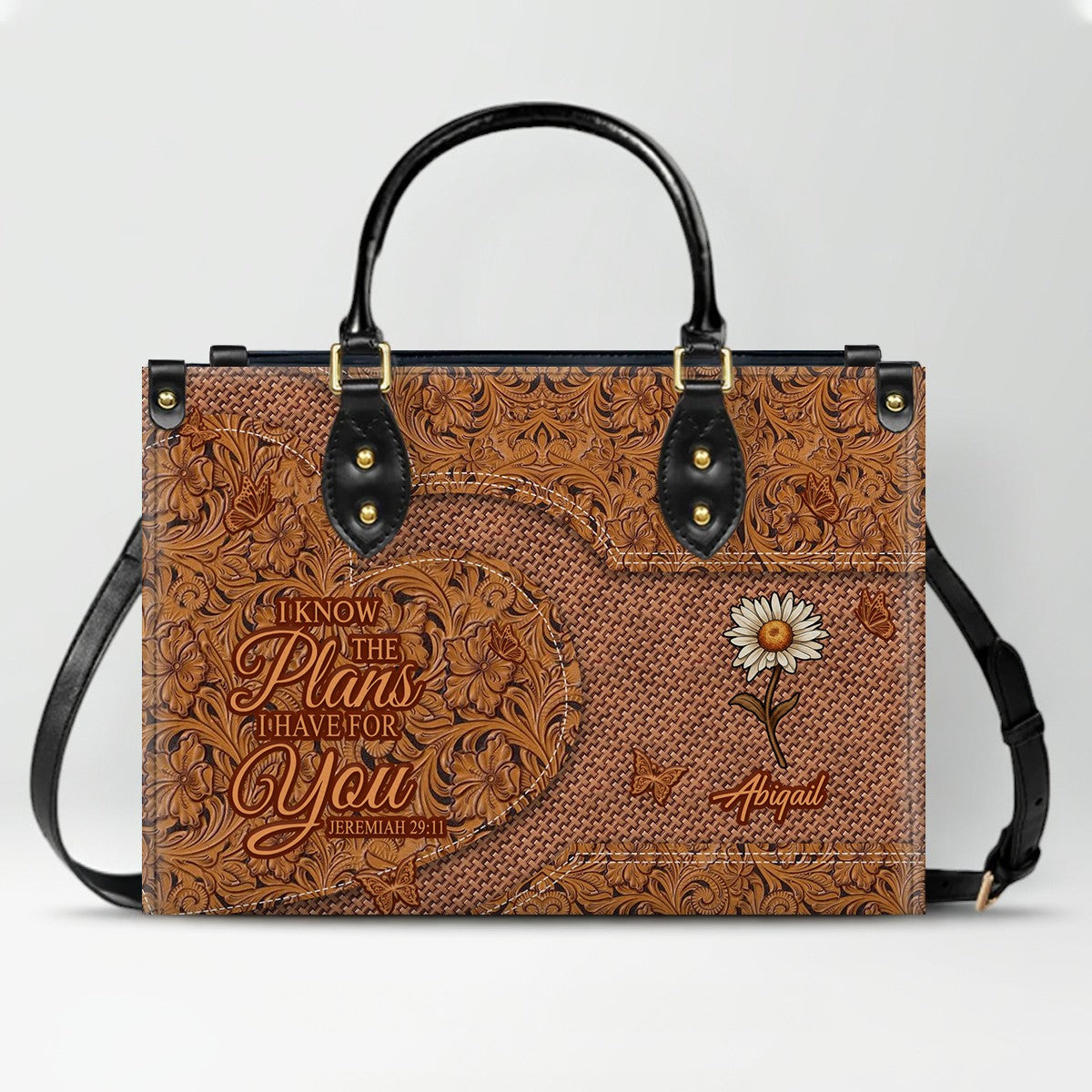 Personalized Christian Leather Handbag for Women - Custom Bible Verse Western Style Tote Bag CAB0212425