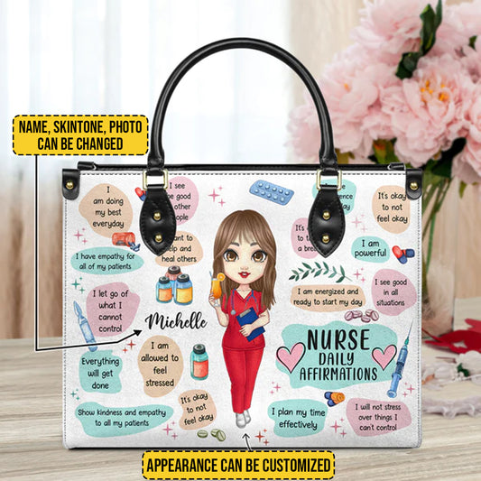 Personalized Nurse Affirmation Leather Handbag - Customizable Nursing Gift by CHRISTIANARTBAG