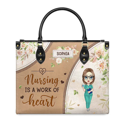 Customized "Nursing is a Work of Heart" Leather Handbag by CHRISTIANARTBAG.