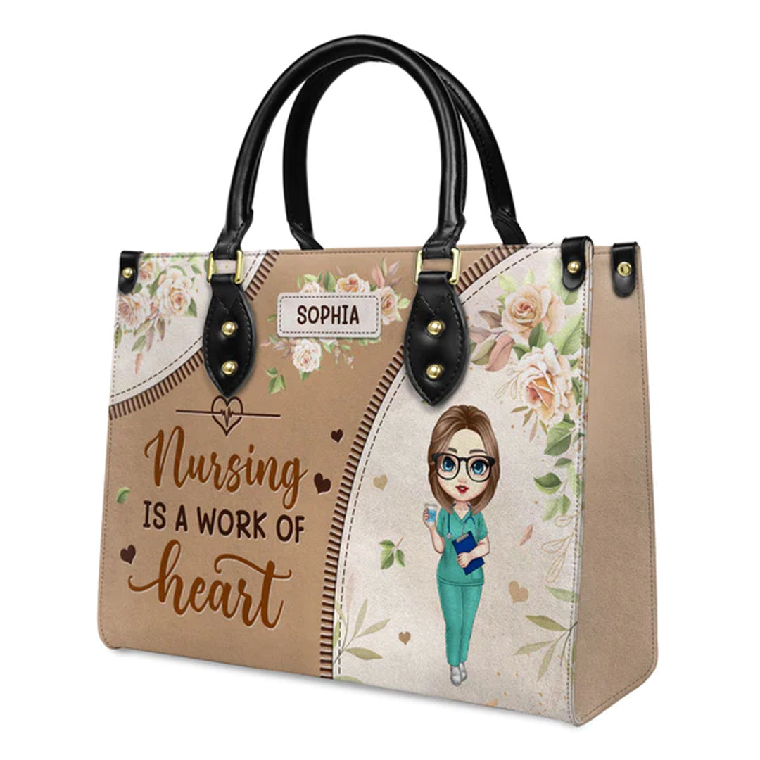 Customized "Nursing is a Work of Heart" Leather Handbag by CHRISTIANARTBAG.