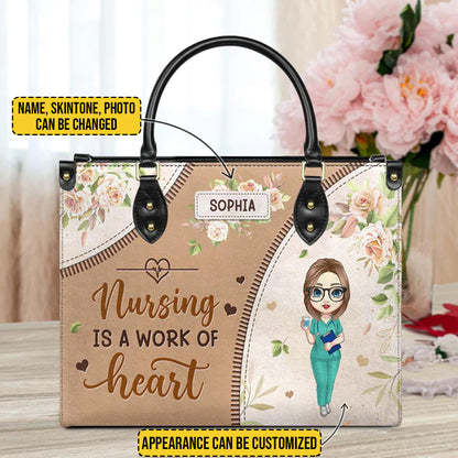 Customized "Nursing is a Work of Heart" Leather Handbag by CHRISTIANARTBAG.