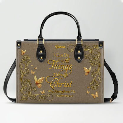 Personalized Christian Leather Handbag - Custom Name Bible Verse Tote Bag - Floral Butterfly Embossed Satchel - Luxury Boho Gift for Christian Women - CHRISTIANARTBAG