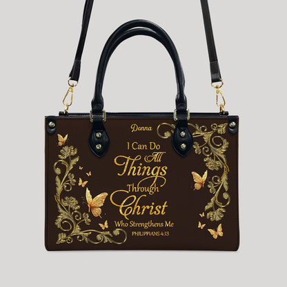 Personalized Christian Leather Handbag - Custom Name Bible Verse Tote Bag - Floral Butterfly Embossed Satchel - Luxury Boho Gift for Christian Women - CHRISTIANARTBAG