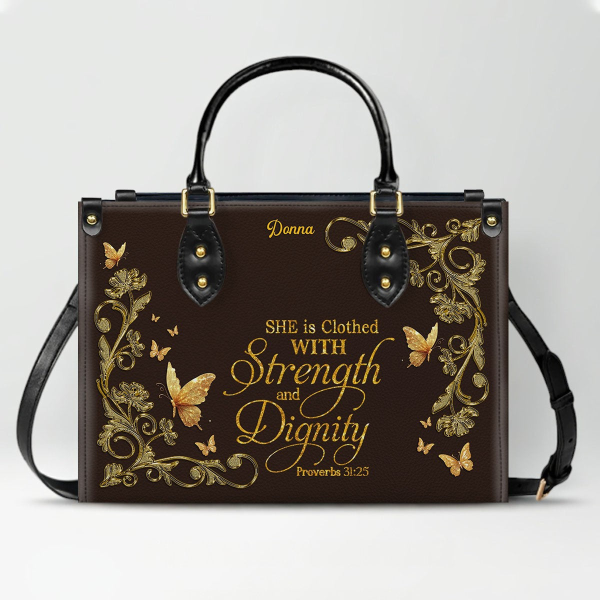 Personalized Christian Leather Handbag - Custom Name Bible Verse Tote Bag - Floral Butterfly Embossed Satchel - Luxury Boho Gift for Christian Women - CHRISTIANARTBAG