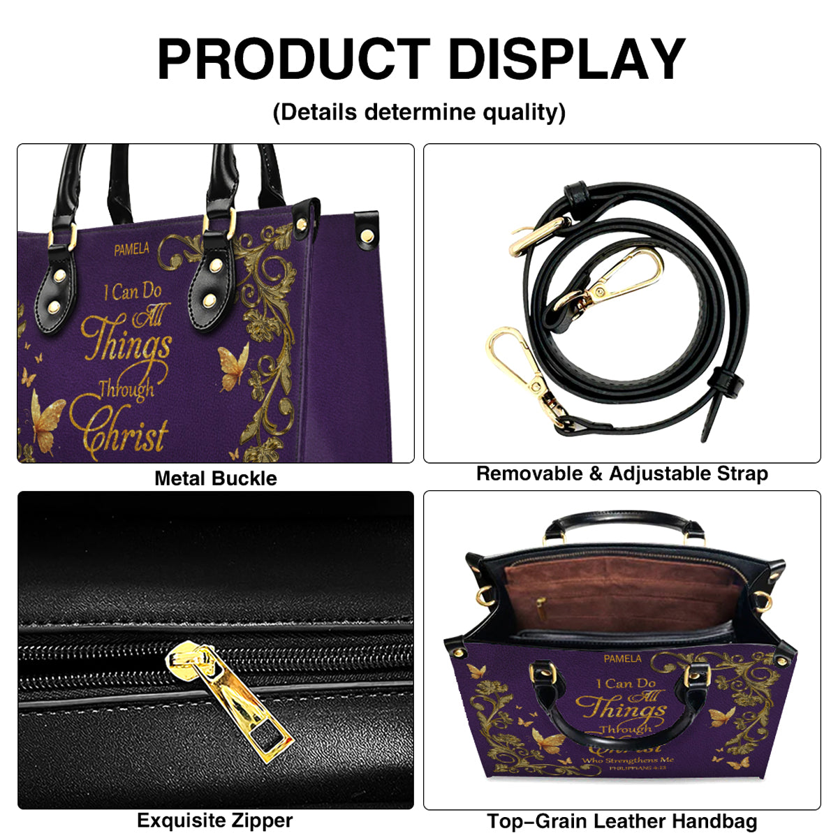 Personalized Leather Handbag with Custom Name & Bible Verse - Personalized Christian Leather Handbag & Wallet Set | CHRISTIANARTBAG™ CAB01012626