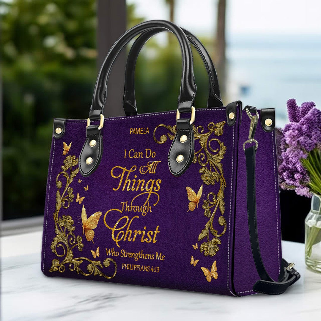 Personalized Leather Handbag with Custom Name & Bible Verse - Personalized Christian Leather Handbag & Wallet Set | CHRISTIANARTBAG™ CAB01012626