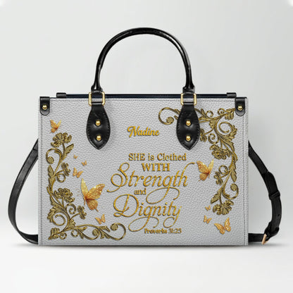 Personalized Christian Leather Handbag - Custom Name Bible Verse Tote Bag - Floral Butterfly Embossed Satchel - Luxury Boho Gift for Christian Women - CHRISTIANARTBAG