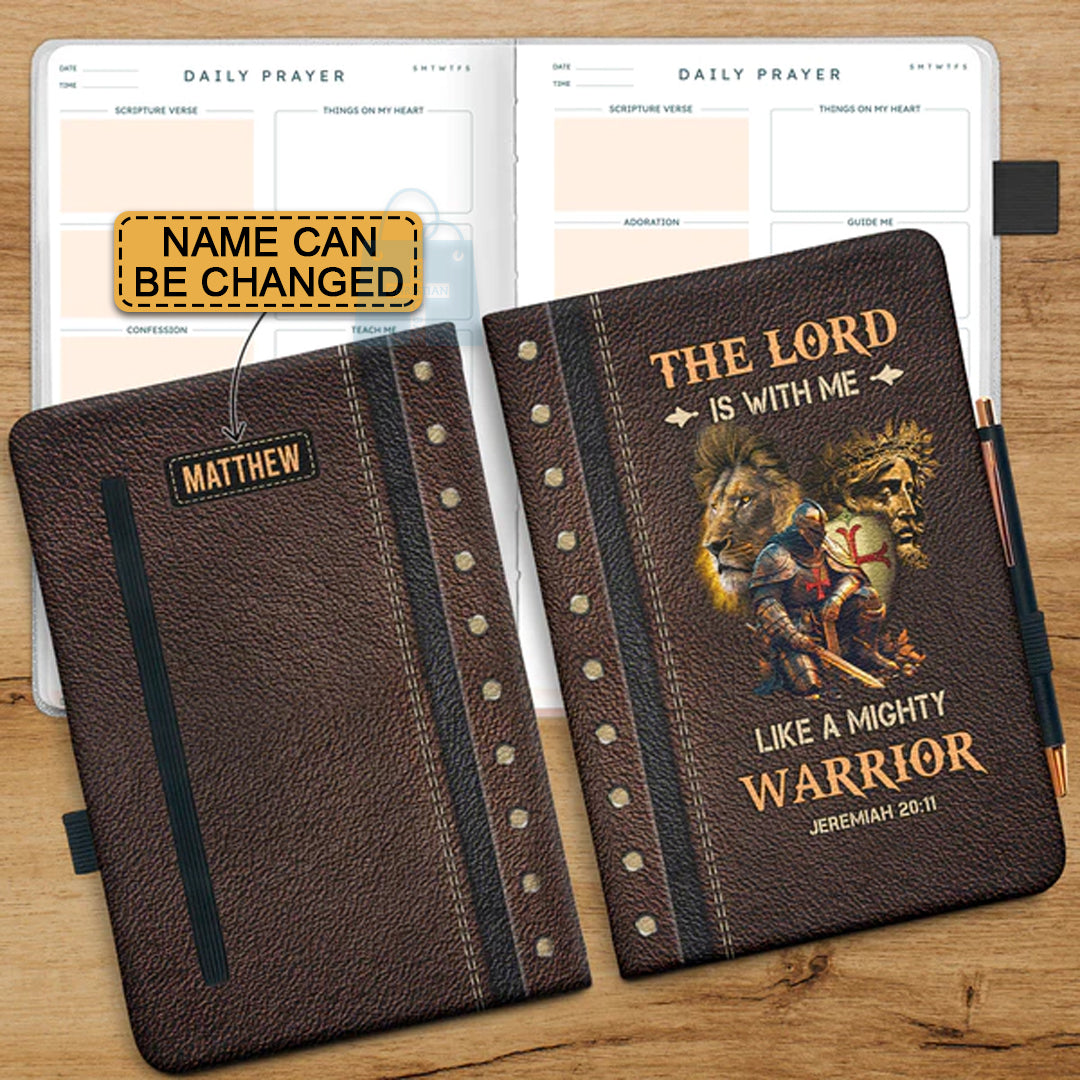 Christianartbag Leather Journal, The Lord Is With Me Like A Mighty Warrior Jeremiah 20 11 Warrior Leather Journal, Personalized Leather Prayer Journal, Christian Journal, Christian Gifts, CABCJ03100124. - Christian Art Bag