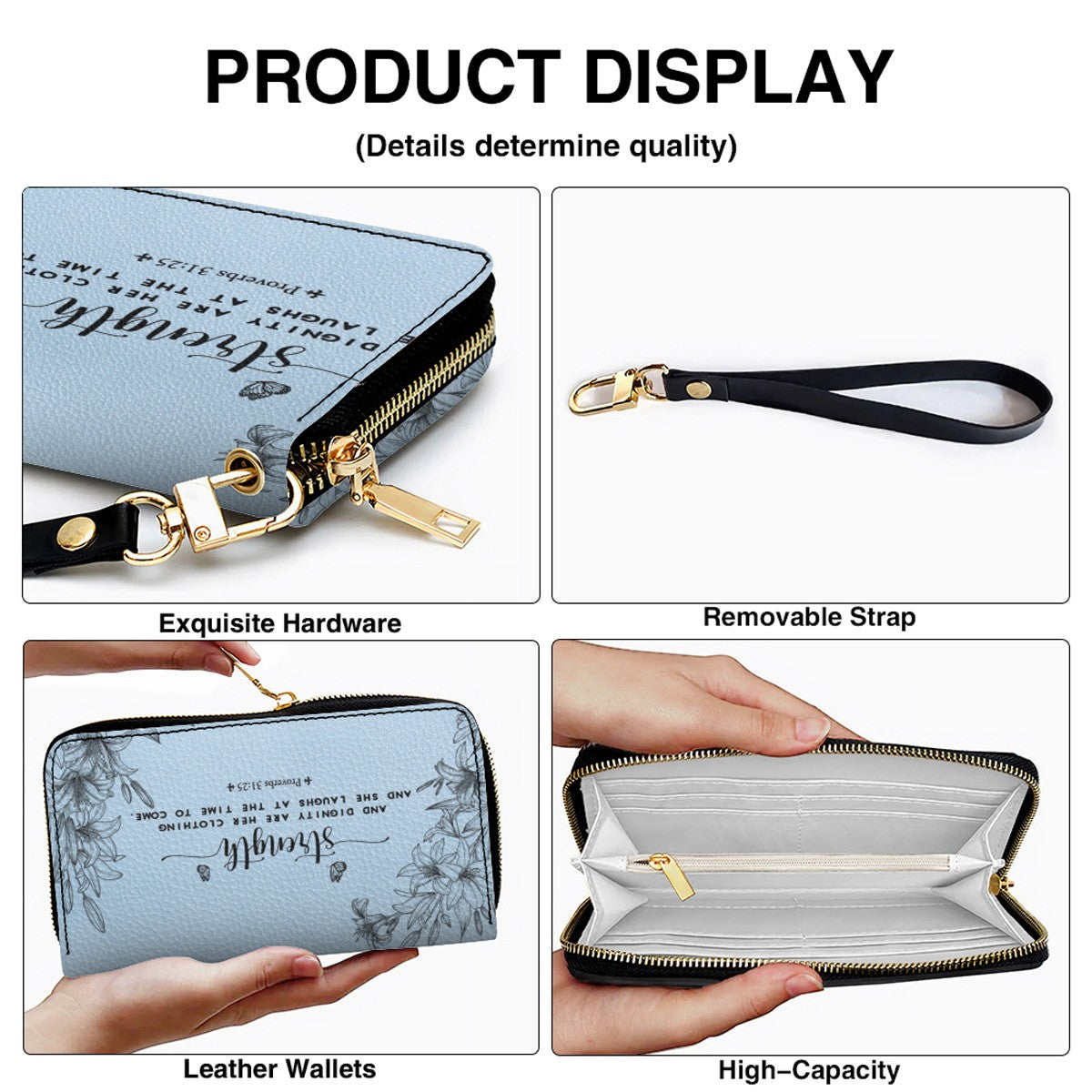 Personalized Leather Handbag Cool Blue & Wallet Set for Women – Custom Name & Bible Verse – Christian Gift | CHRISTIANARTBAG