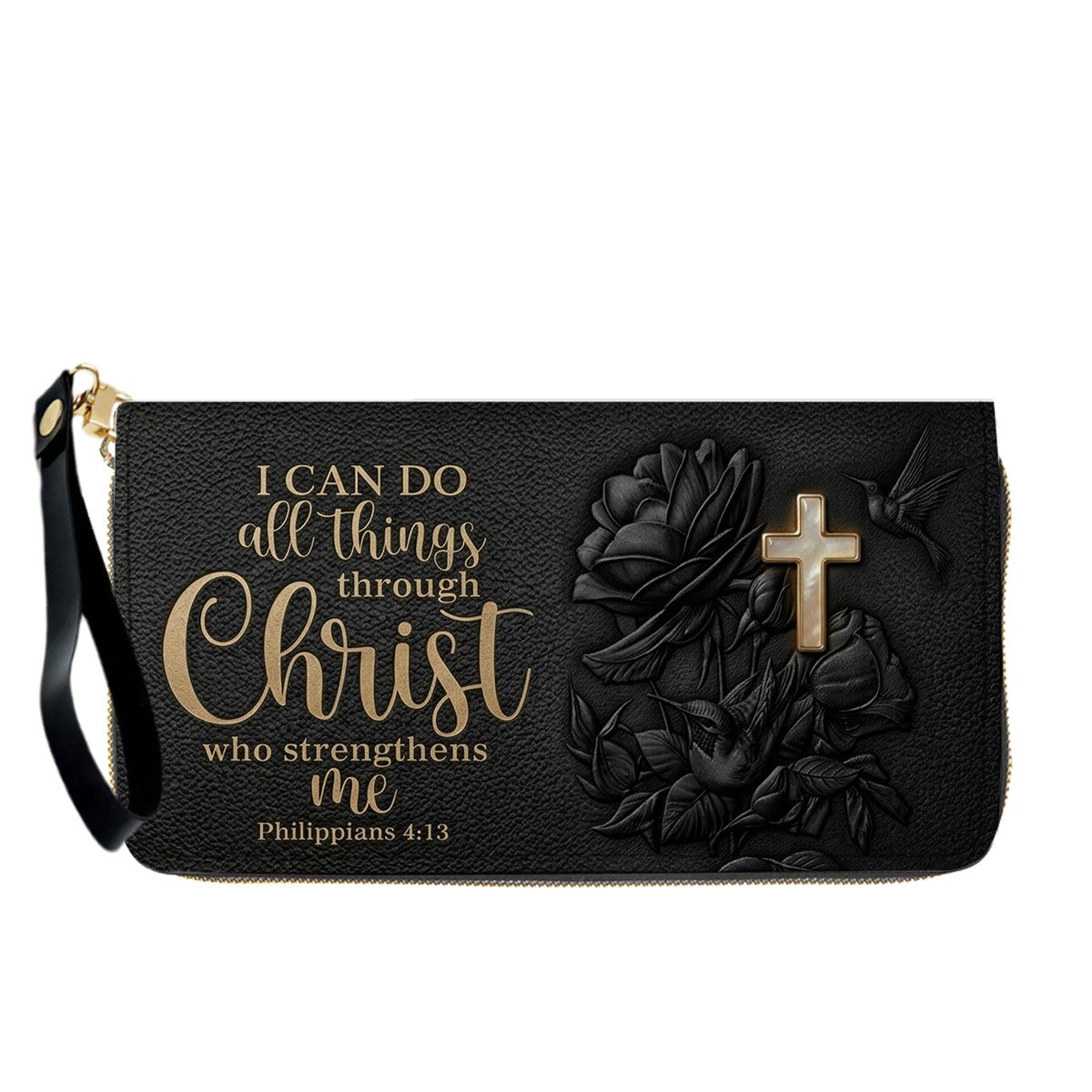 Personalized Leather Handbag for Christian Women - Custom Name "I Can Do All Things" Floral Cross Leather Purse | CHRISTIANARTBAG 01072126