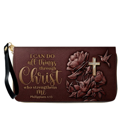 Personalized Leather Handbag for Christian Women - Custom Name "I Can Do All Things" Floral Cross Leather Purse | CHRISTIANARTBAG 01072126