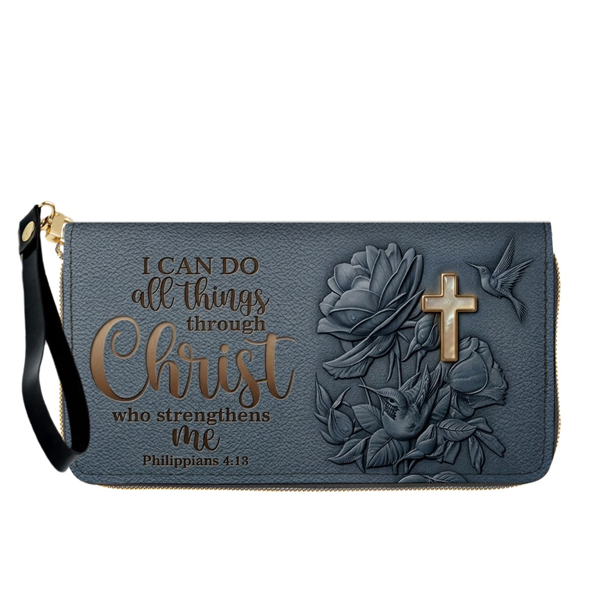 Personalized Leather Handbag for Christian Women - Custom Name "I Can Do All Things" Floral Cross Leather Purse | CHRISTIANARTBAG 01072126
