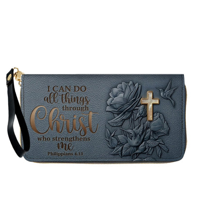 Personalized Leather Handbag for Christian Women - Custom Name "I Can Do All Things" Floral Cross Leather Purse | CHRISTIANARTBAG 01072126
