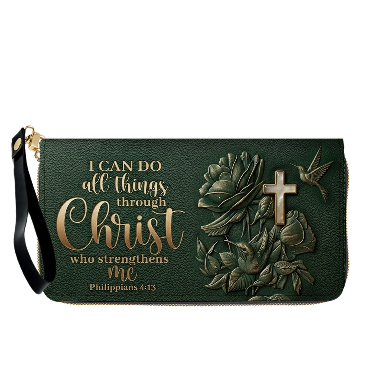 Personalized Leather Handbag for Christian Women - Custom Name "I Can Do All Things" Floral Cross Leather Purse | CHRISTIANARTBAG 01072126