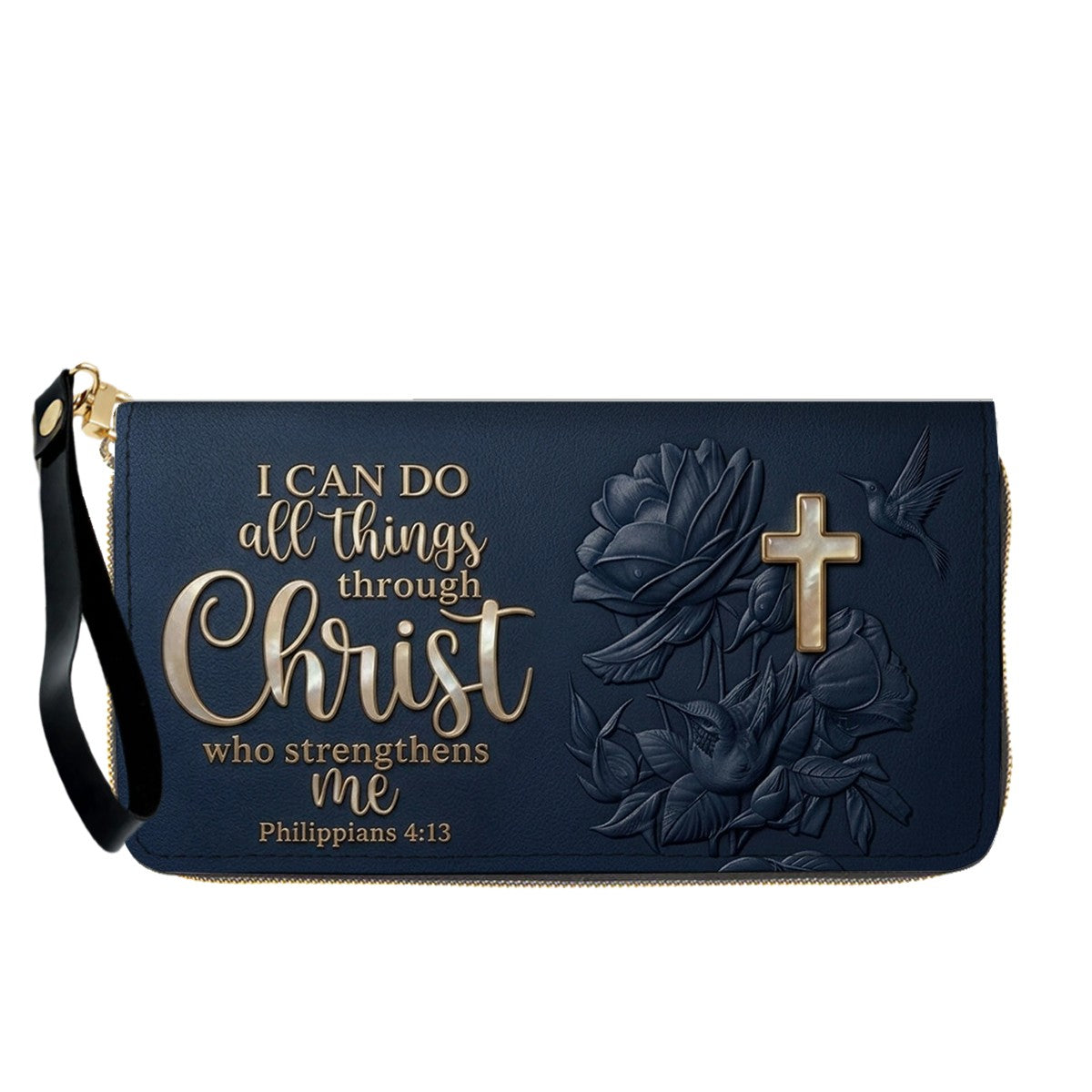 Personalized Leather Handbag for Christian Women - Custom Name "I Can Do All Things" Floral Cross Leather Purse | CHRISTIANARTBAG 01072126