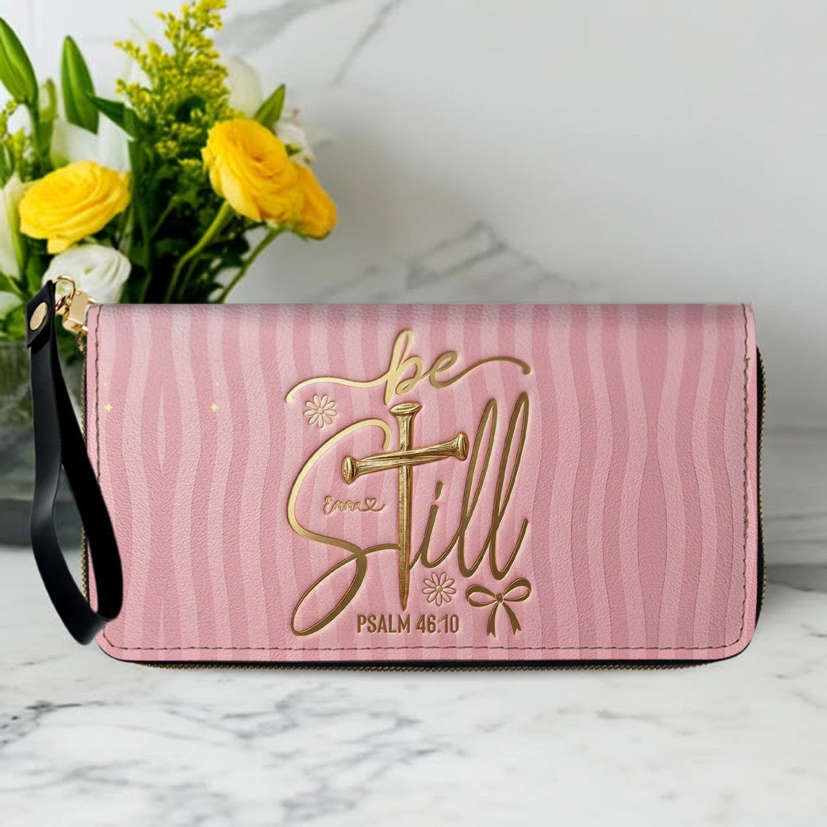 Personalized Be Still Psalm 46:10 Cross Leather Handbag for Women - CHRISTIANARTBAG | Custom Faith Purse in Pink CAB01100526
