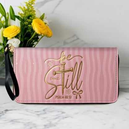 Personalized Be Still Psalm 46:10 Cross Leather Handbag for Women - CHRISTIANARTBAG | Custom Faith Purse in Pink CAB01100526