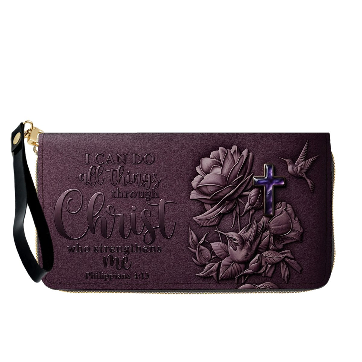 Personalized Leather Handbag for Christian Women - Custom Name "I Can Do All Things" Floral Cross Leather Purse | CHRISTIANARTBAG 01072126