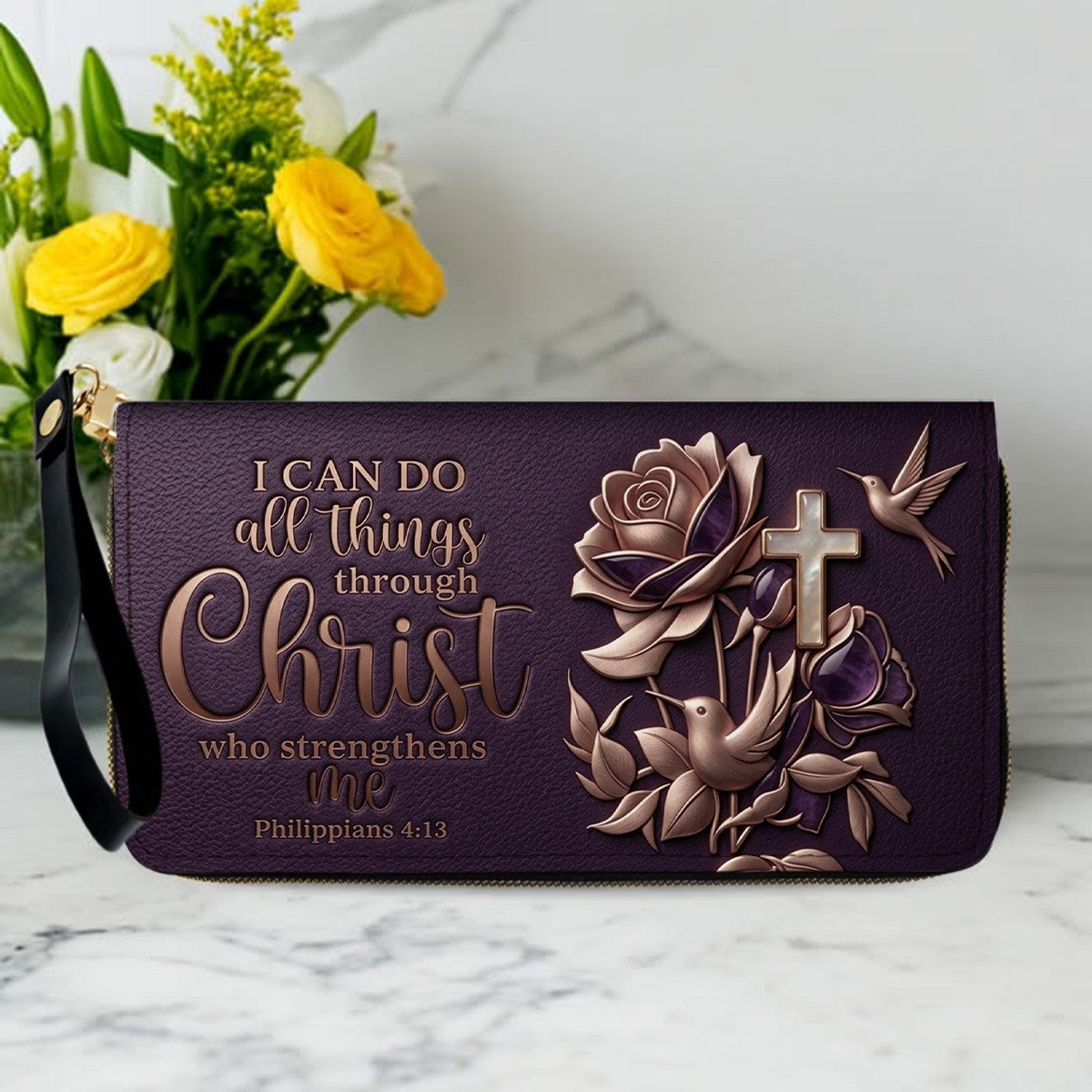 Personalized Christian Leather Handbag and Matching Wallet Set with Bible Verse Philippians 4:13 | Custom Name Gift - CHRISTIANARTBAG 02072726
