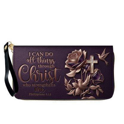 Personalized Leather Handbag for Christian Women - Custom Name "I Can Do All Things" Floral Cross Leather Purse | CHRISTIANARTBAG 01072126