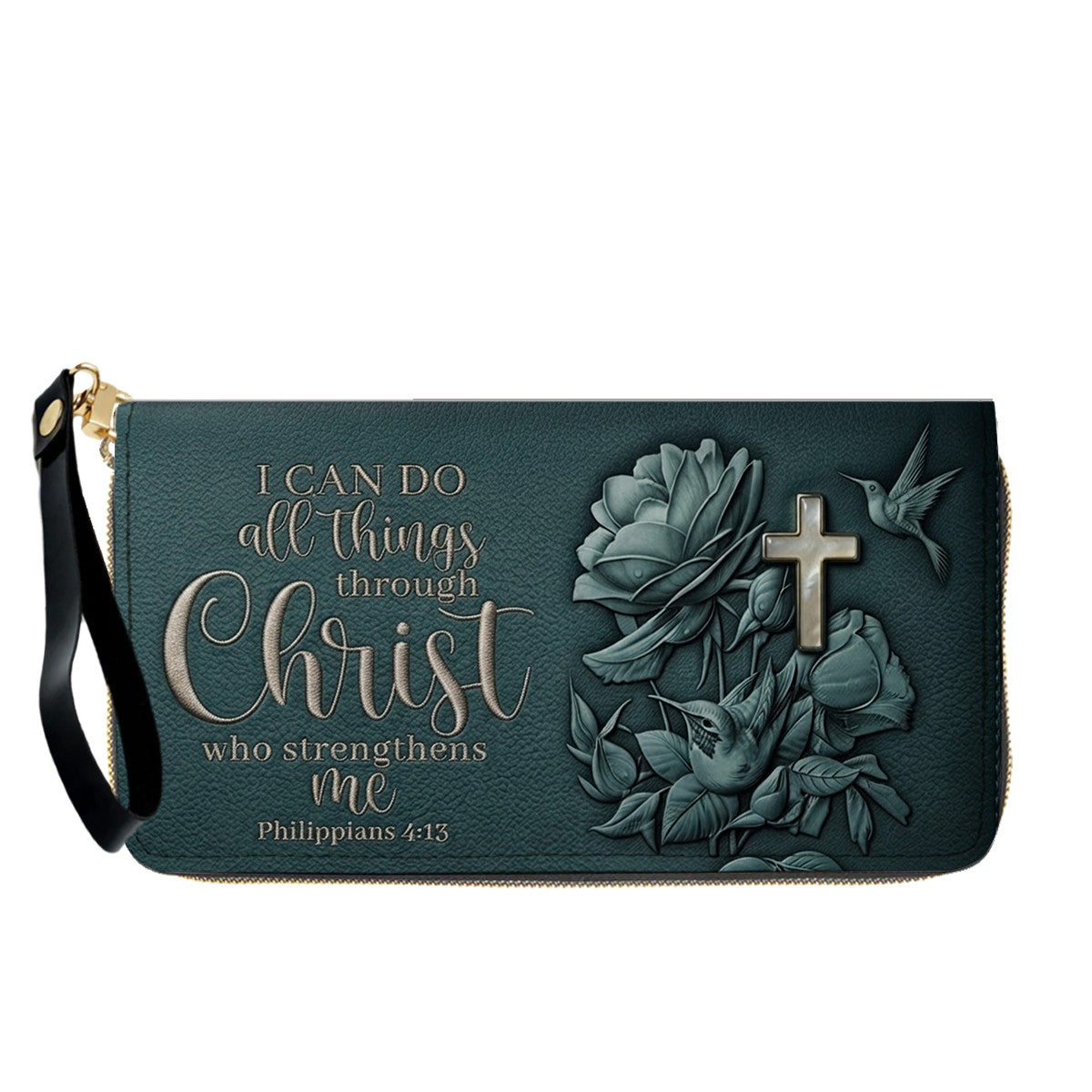 Personalized Leather Handbag for Christian Women - Custom Name "I Can Do All Things" Floral Cross Leather Purse | CHRISTIANARTBAG 01072126