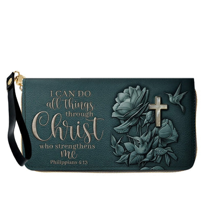 Personalized Leather Handbag for Christian Women - Custom Name "I Can Do All Things" Floral Cross Leather Purse | CHRISTIANARTBAG 01072126