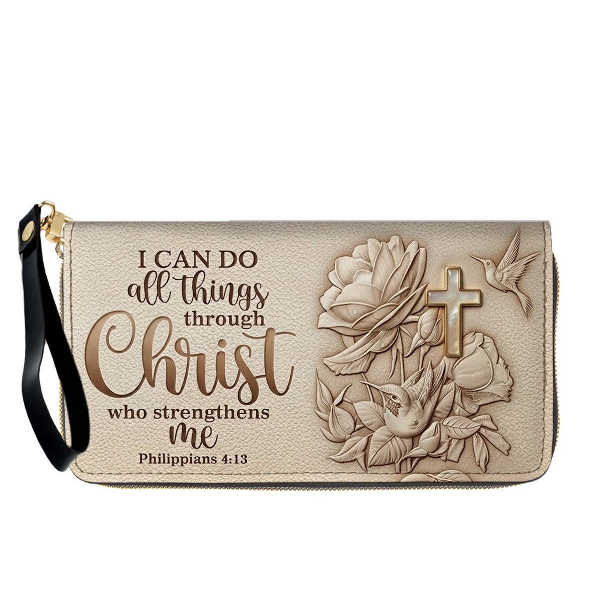Personalized Leather Handbag for Christian Women - Custom Name "I Can Do All Things" Floral Cross Leather Purse | CHRISTIANARTBAG 01072126