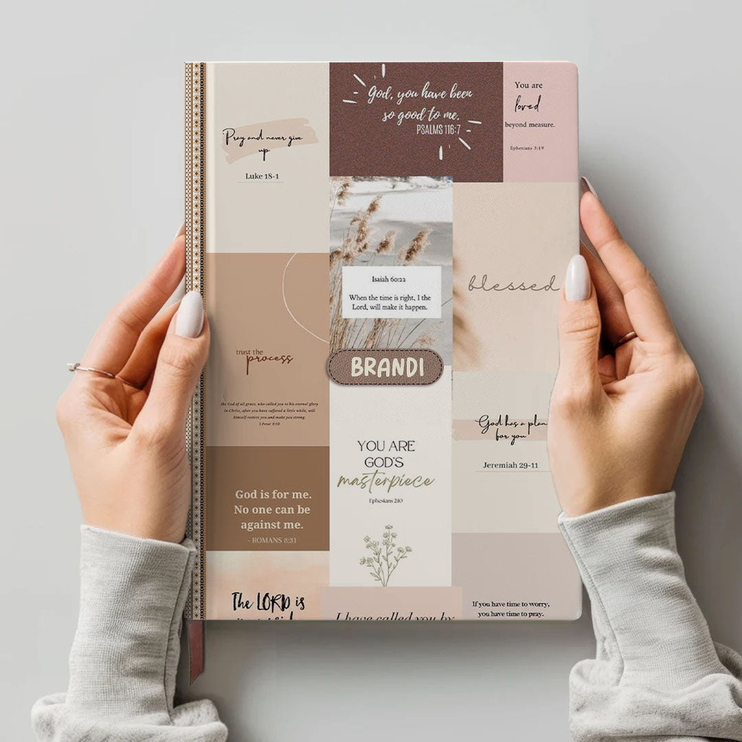 Personalized Leather Notebook Bible – Custom Name Christian Journal with Inspirational Scripture Verses