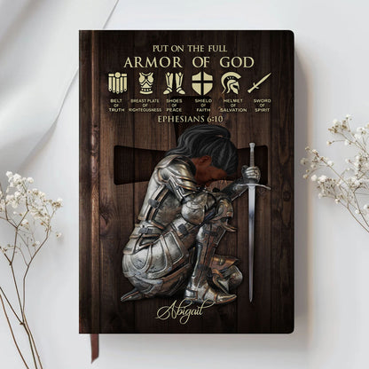 Personalized Leather Notebook – Armor of God & Names of God Christian Journal, Custom Name & Skin Tone