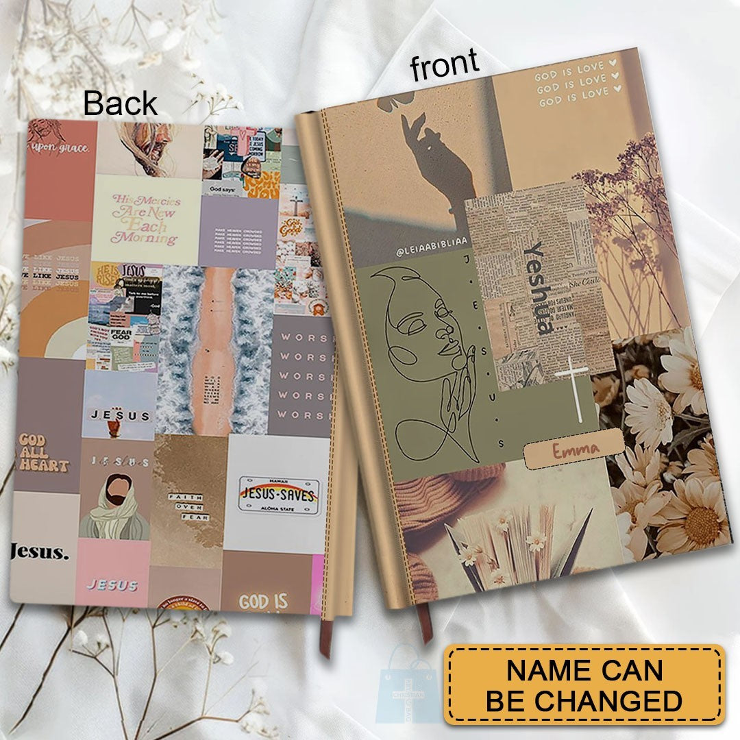 Personalized Leather Notebook Bible – Custom Name Christian Journal with Inspirational Scripture Verses