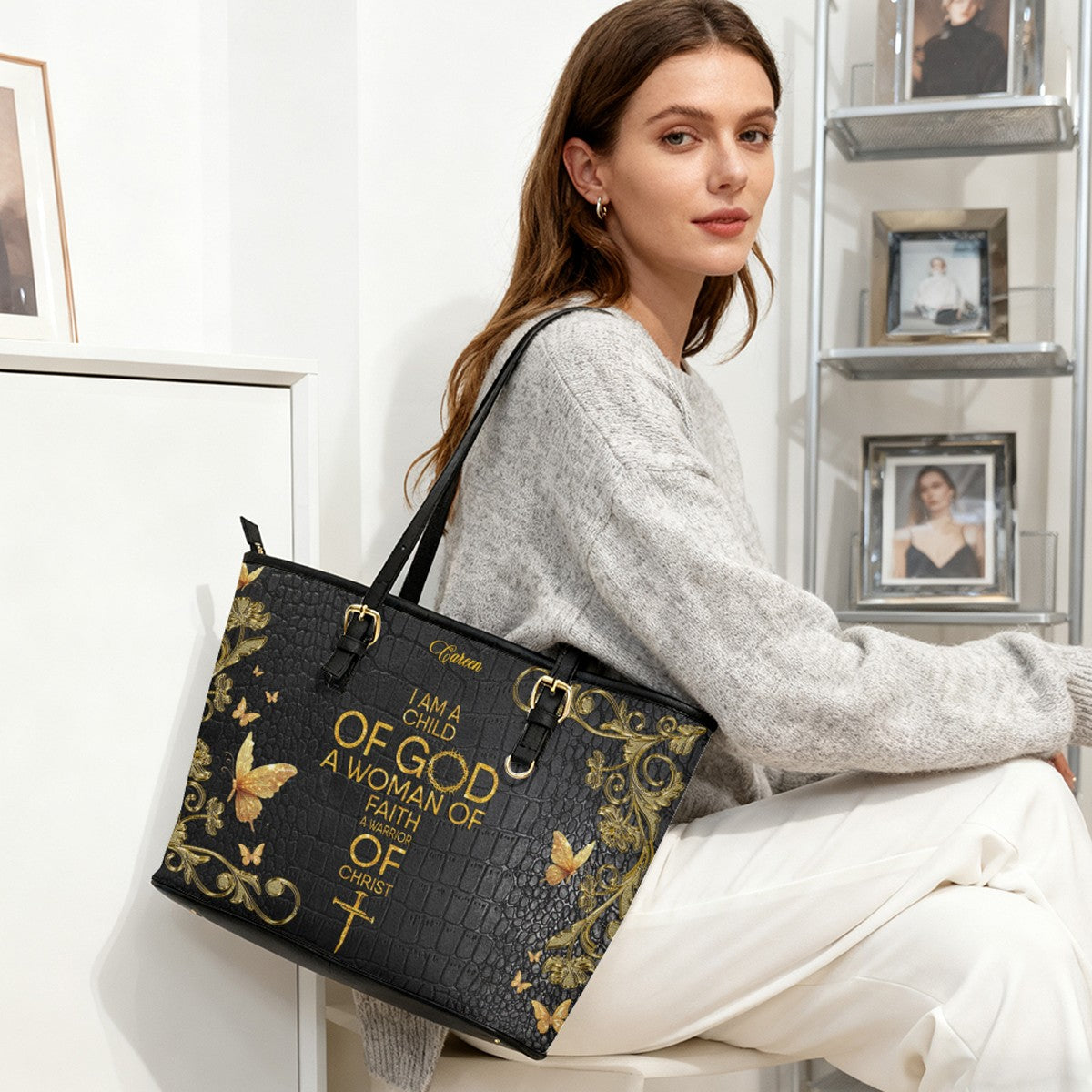 Personalized Leather Tote Bag with Bible Verses – Custom Faith-Inspired Leather TOTE Bag | CHRISTIANARTBAG Leather TOTE Bag CAB02122225