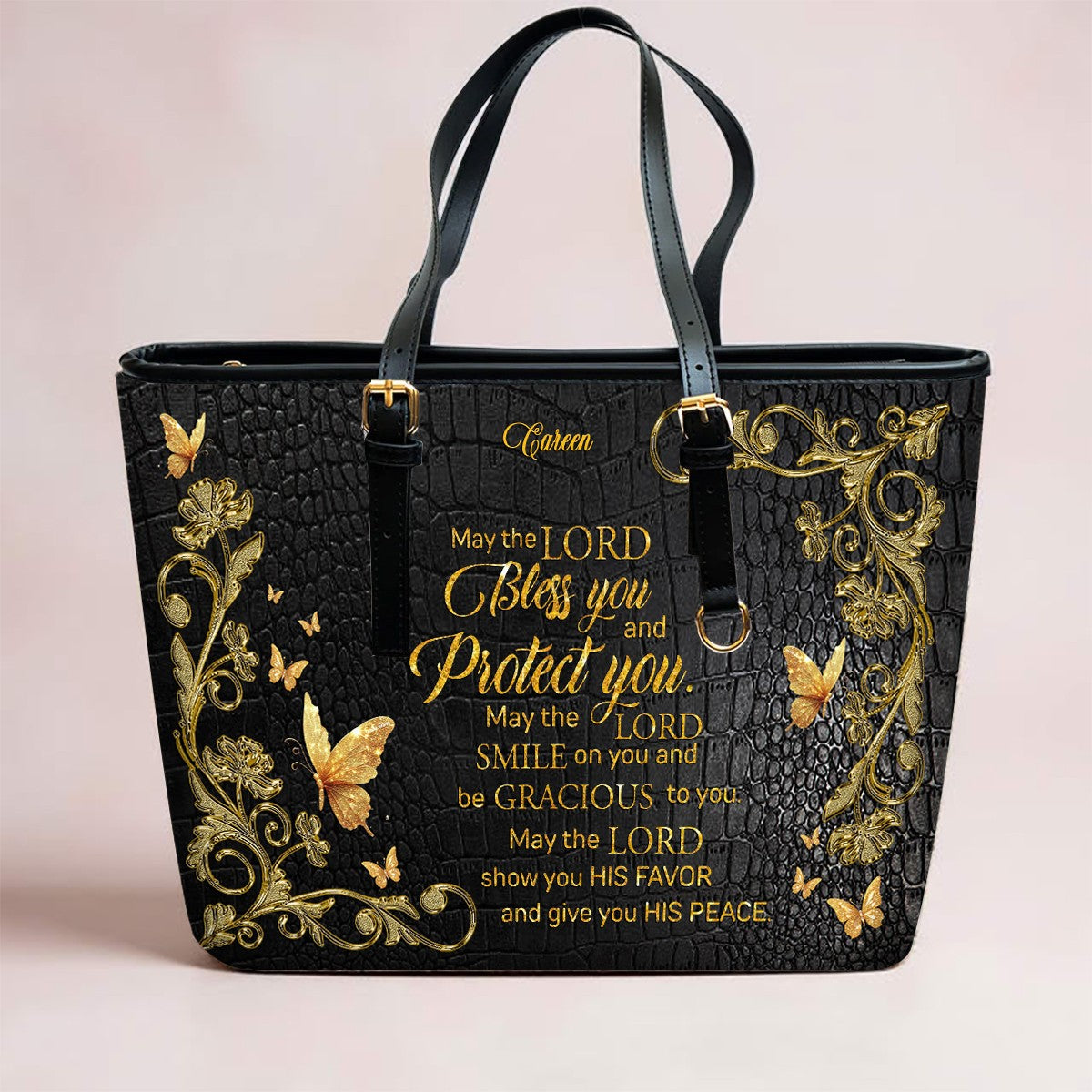 Personalized Leather Tote Bag with Bible Verses – Custom Faith-Inspired Leather TOTE Bag | CHRISTIANARTBAG Leather TOTE Bag CAB02122225