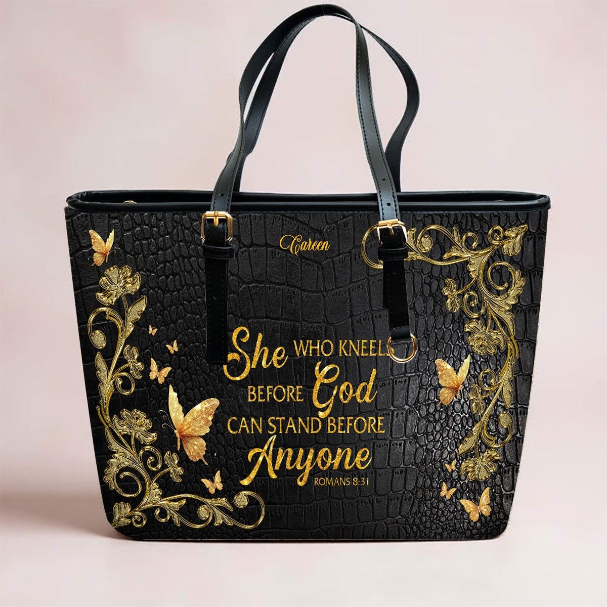 Personalized Leather Tote Bag with Bible Verses – Custom Faith-Inspired Leather TOTE Bag | CHRISTIANARTBAG Leather TOTE Bag CAB02122225