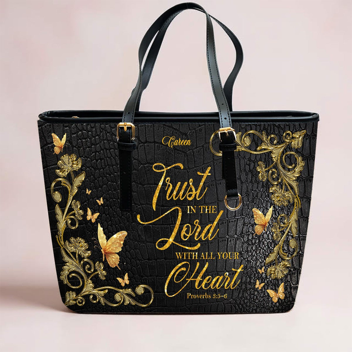 Personalized Leather Tote Bag with Bible Verses – Custom Faith-Inspired Leather TOTE Bag | CHRISTIANARTBAG Leather TOTE Bag CAB02122225