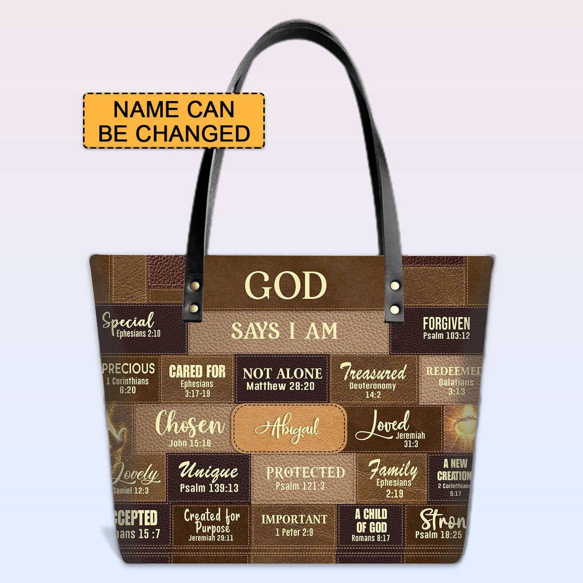 Personalized Christian Handbag – “God Says I Am” Scripture Tote Bag with Name Customization – Inspirational Bible Verse Purse for Women