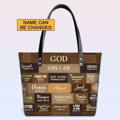 Personalized Christian Handbag – “God Says I Am” Scripture Tote Bag with Name Customization – Inspirational Bible Verse Purse for Women