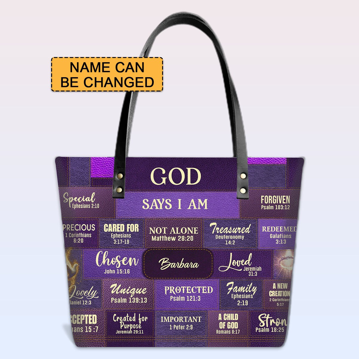 Personalized Christian Handbag – “God Says I Am” Scripture Tote Bag with Name Customization – Inspirational Bible Verse Purse for Women